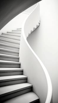 A black and white photo of a spiral staircase with no railing