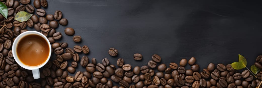 A cup of coffee beans and a leaf on top