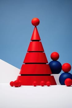 A group of red and blue balls sitting on top of a white surface