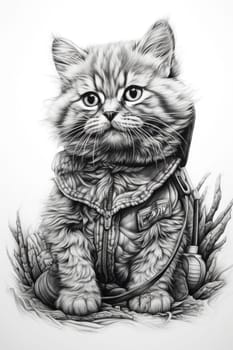 A drawing of a cat wearing a jacket
