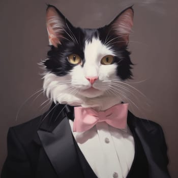 A black and white cat wearing a tuxedo