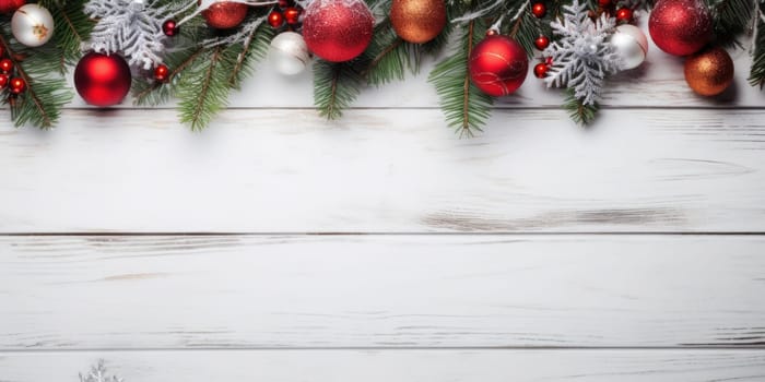 A white wooden table topped with christmas decorations