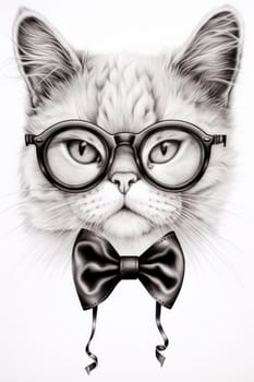 A drawing of a cat wearing glasses and a bow tie