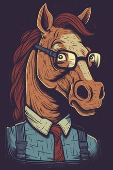 A horse wearing glasses and a tie