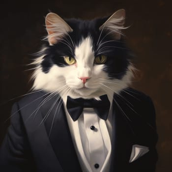 A black and white cat wearing a tuxedo