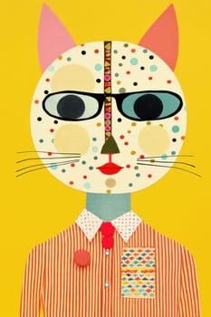A painting of a cat wearing glasses and a tie