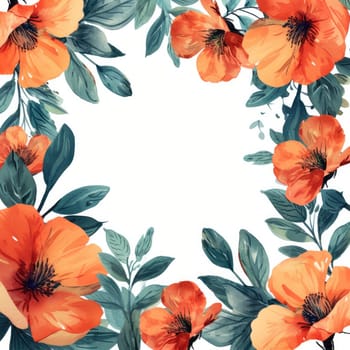 Watercolor flowers frame illustration for greeting card. Generative AI.