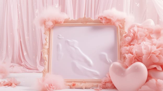 A picture frame with pink flowers and a heart
