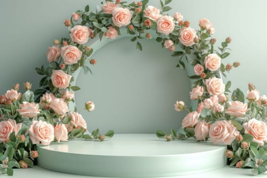 Podium background flower rose product for advertising. Generative AI.