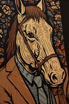 A painting of a horse wearing a suit and tie