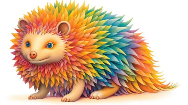 A colorful hedgehog sitting on a white surface
