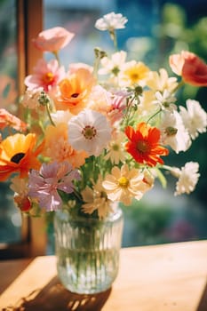 A vase filled with lots of colorful flowers