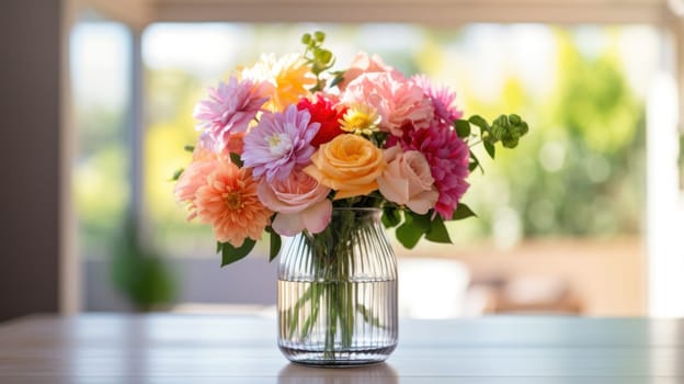 A vase filled with colorful flowers sitting on a table