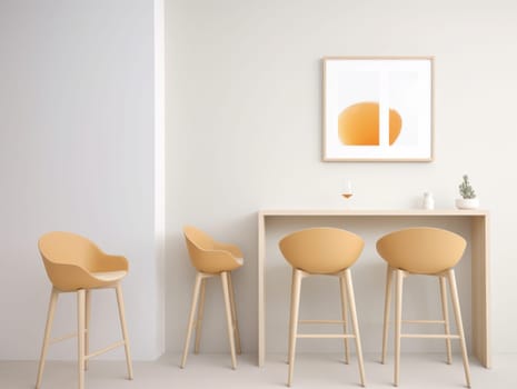 A table with four stools and a painting on the wall
