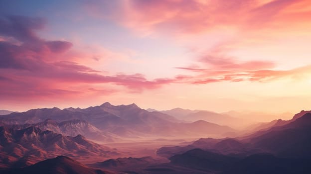 A view of a mountain range at sunset