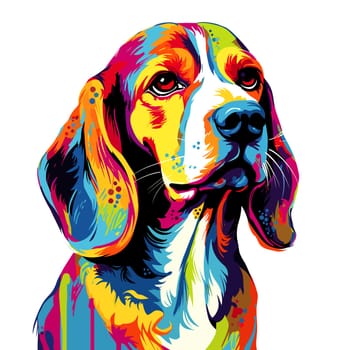 Portrait of a beagle breed dog in vector pop art style isolated on white background. Template for poster, sticker, t-shirt print, etc.