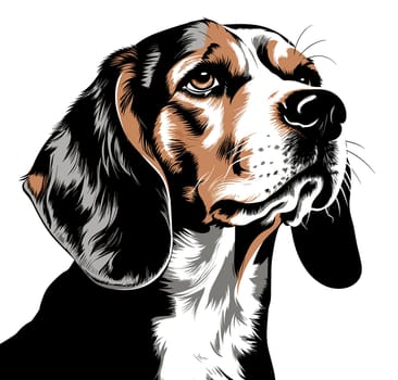 Portrait of a beagle breed dog in vector monochrome art style isolated on white background. Template for poster, sticker, t-shirt print, etc.