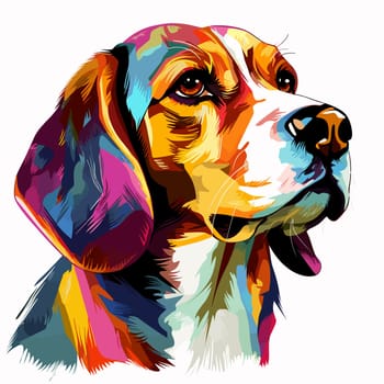 Portrait of a beagle breed dog in vector pop art style isolated on white background. Template for poster, sticker, t-shirt print, etc.