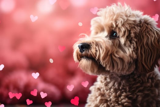 A dog with a heart shaped background in the foreground