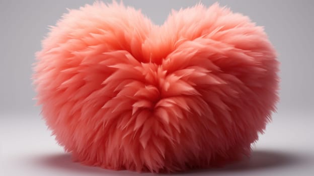 A large fluffy heart shaped object sitting on a gray surface
