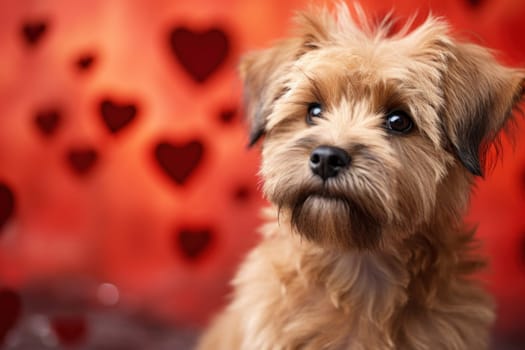 A dog with a heart shaped background in the foreground