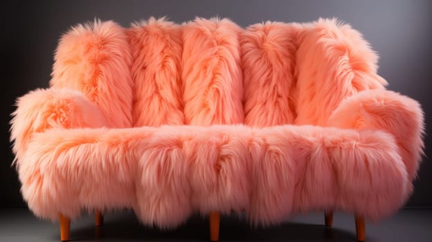 A very colorful couch with a furry seat and legs