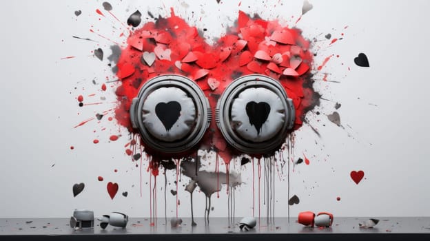 A pair of two speakers with hearts painted on them