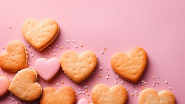 A bunch of cookies with hearts on them are arranged in a heart shape