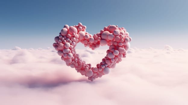 A heart shaped cloud with many small balls in it