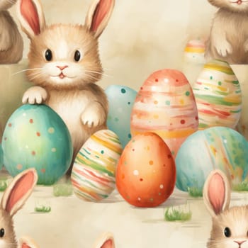A seamless pattern of a rabbit and some easter eggs