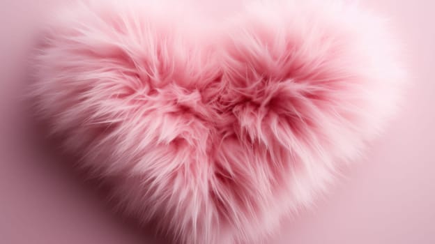 A fluffy heart shaped object on a pink background