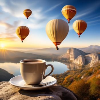 Coffee Bliss: Morning Delights with a Captivating Hot Air Balloon Landmark in Turkey