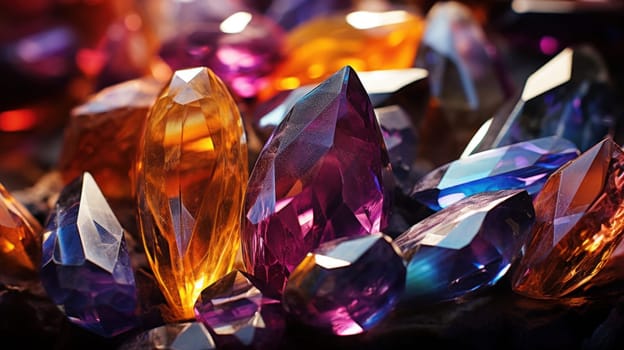 A close up of a bunch of colorful gems sitting on top of each other