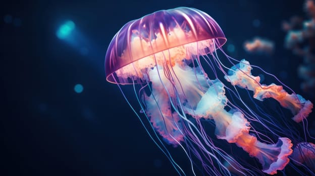 A jellyfish is floating in the water with its tentacles