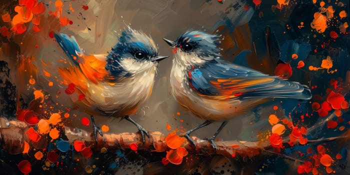 Little beautiful bird with hand draw and paint color background illustration.