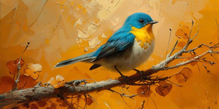 Little beautiful bird with hand draw and paint color background illustration.