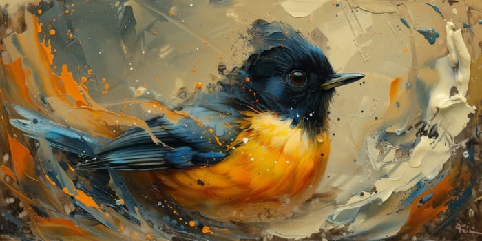 Little beautiful bird with hand draw and paint color background illustration.