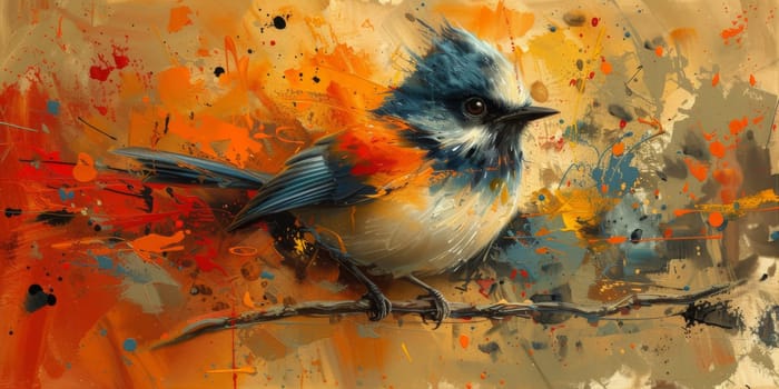 Little beautiful bird with hand draw and paint color background illustration.