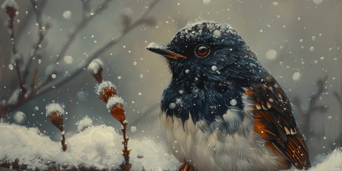 Little beautiful bird with hand draw and paint color background illustration.