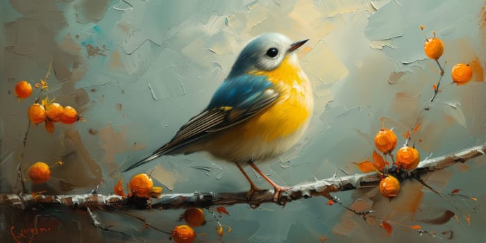 Little beautiful bird with hand draw and paint color background illustration.