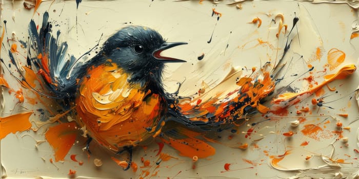 Little beautiful bird with hand draw and paint color background illustration.