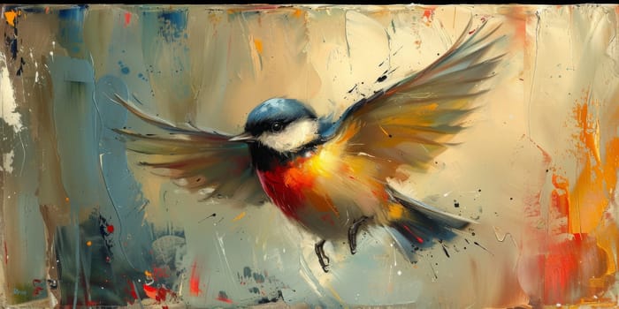 Little beautiful bird with hand draw and paint color background illustration.