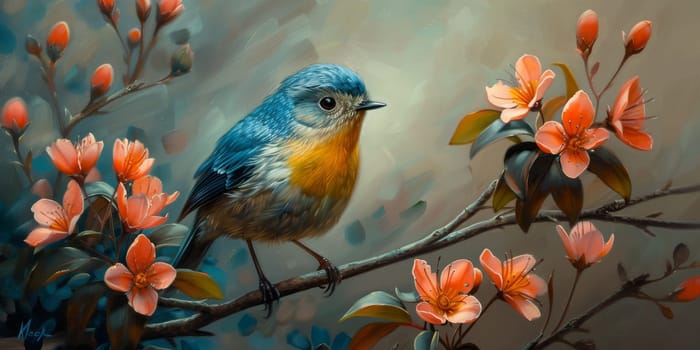 Little beautiful bird with hand draw and paint color background illustration.