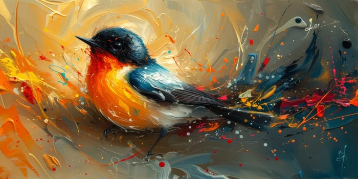 Little beautiful bird with hand draw and paint color background illustration.