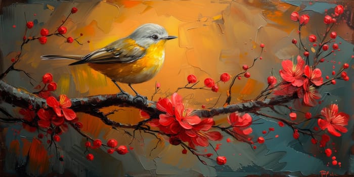 Little beautiful bird with hand draw and paint color background illustration.