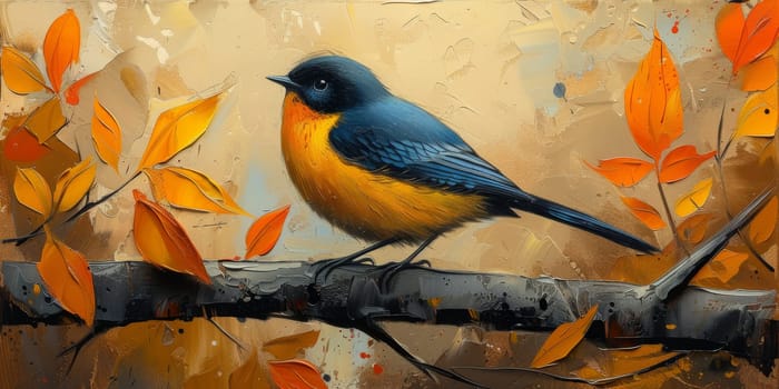 Little beautiful bird with hand draw and paint color background illustration.