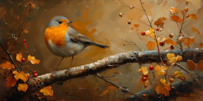 Little beautiful bird with hand draw and paint color background illustration.