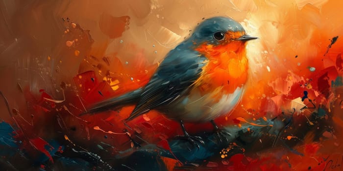 Little beautiful bird with hand draw and paint color background illustration.