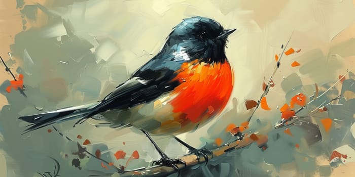 Little beautiful bird with hand draw and paint color background illustration.