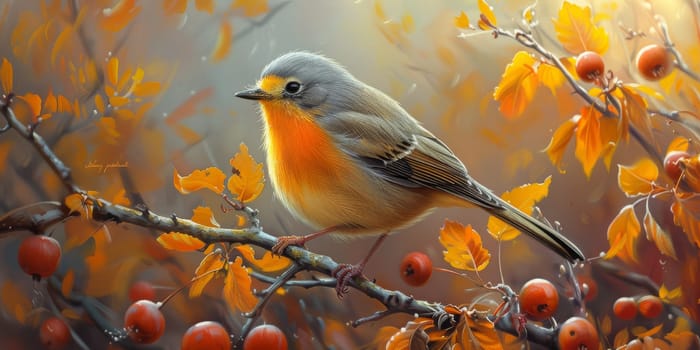 Little beautiful bird with hand draw and paint color background illustration.